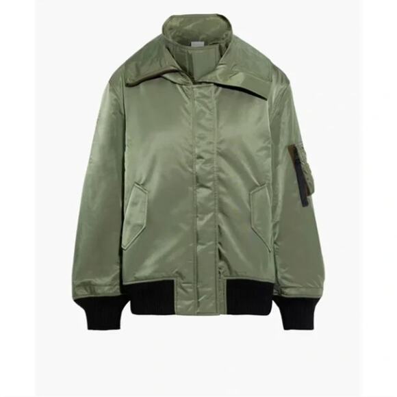 REEBOK X VICTORIA BECKHAM Satin-Shell Hooded Bomber Jacket Green Sz L - Picture 4 of 11